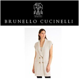 Brunello Cucinelli Cashmere Sleeveless Shawl Cardigan Speckled Knit Vest Double